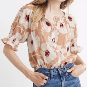 Madewell Smocked Button Down Top Big Time Blooms Size Medium Cotton Floral Print